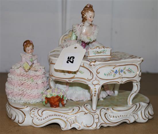 Dresden style porcelain group of a pianist and child
